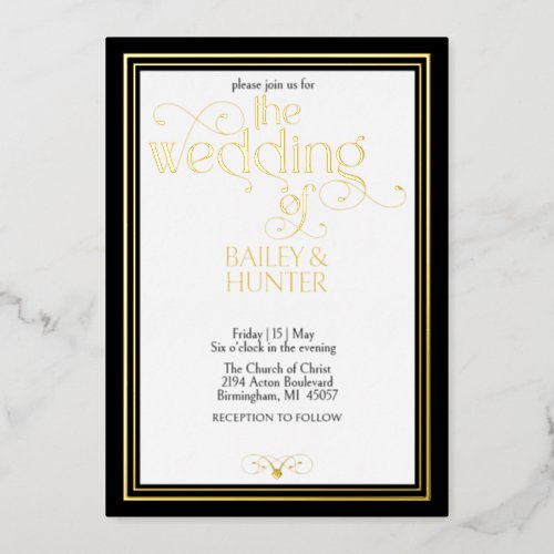 Elegant Black Gold Ornate Typography Wedding Foil Invitation