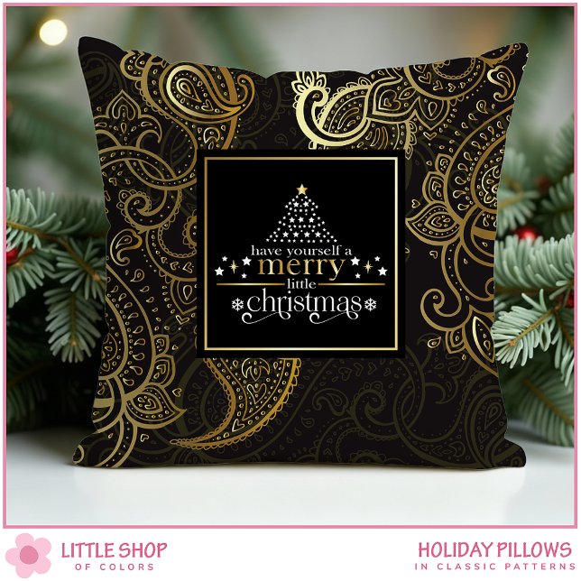 Elegant Black Gold Paisley Christmas Throw Pillow (Creator Uploaded)