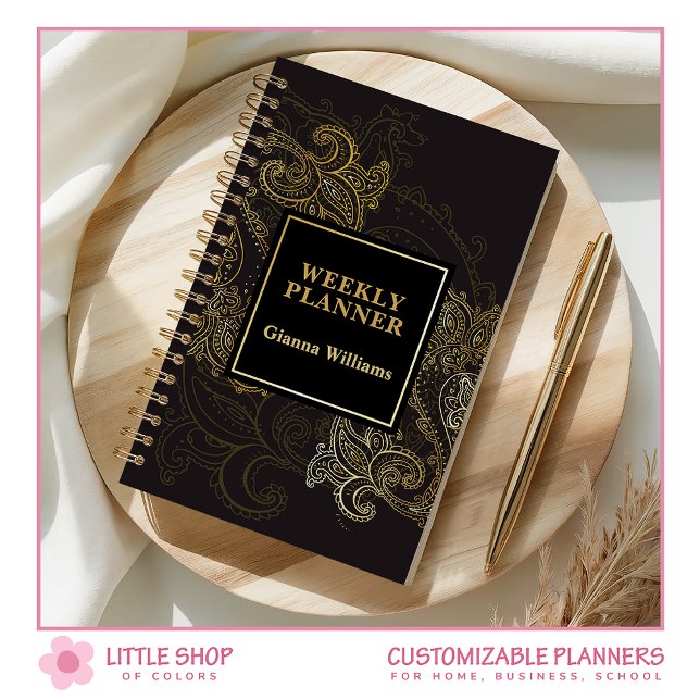 Elegant Black Gold Paisley Customizable Planner (Creator Uploaded)