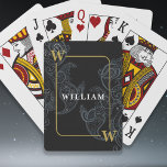 Elegant Black Gold Paisley Monogram Initial Name Playing Cards<br><div class="desc">These playing cards feature a classic black and gray paisley pattern with customizable gold initials and name. This elegant design will make a great gift for a distinguished gentleman or sophisticated woman. These cards would also make a great gift for Father’s Day, dads, grandfathers, husbands, wedding groomsmen, or poker players....</div>