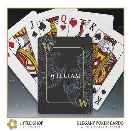 Elegant Black Gold Paisley Monogram Initial Name Poker Cards