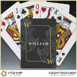Elegant Black Gold Paisley Monogram Initial Name Poker Cards<br><div class="desc">These playing cards feature a classic black and gray paisley pattern with an elegant gold customizable name and initials. This sophisticated design will appeal to men and women with discriminating taste. Modify the name and initials to create a sophisticated gift for Father’s Day and wedding groomsmen who enjoy playing card...</div>