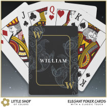 Elegant Black Gold Paisley Monogram Initial Name Poker Cards