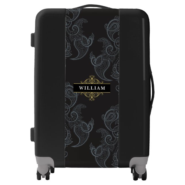 Elegant Black Gold Paisley Monogram Luggage (Front)
