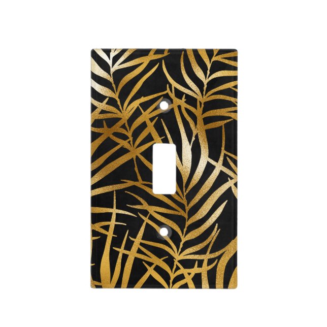 Elegant Black Gold Palm Leaves Chic Light Switch Cover (Front)