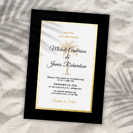 Elegant Black Gold Palm Tree Tropical Wedding Foil Invitation