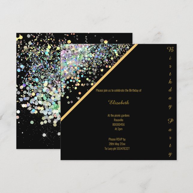 ELEGANT BLACK GOLD PASTEL SPOT BIRTHDAY 2 INVITATION (Front/Back)
