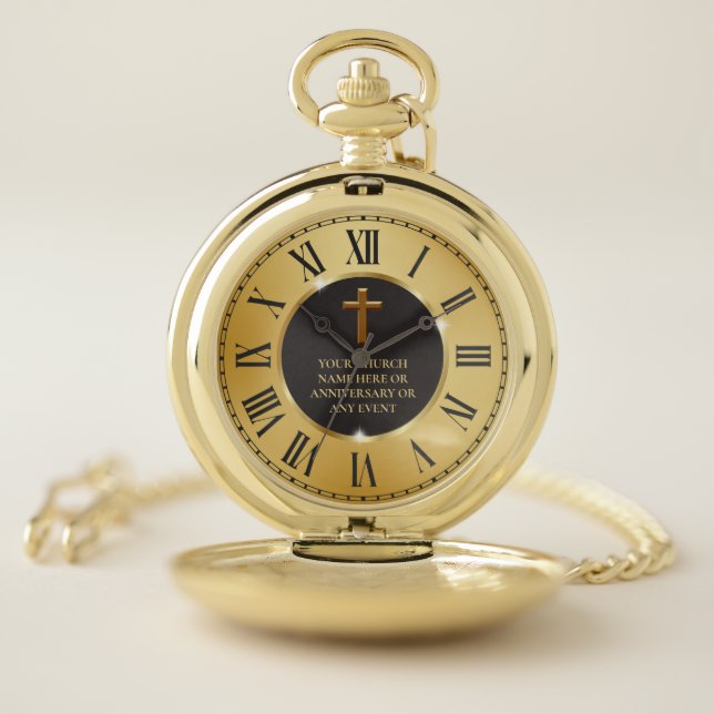 Elegant Black Gold Pastor Priest Cross Church Pocket Watch (Inside)