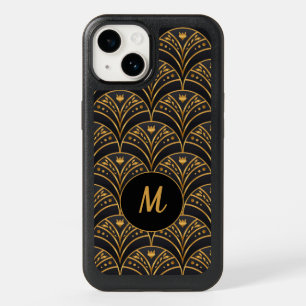 Elegant Black Gold Pattern Art Deco Monogram OtterBox iPhone 14 Case
