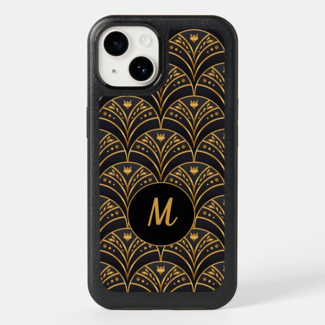 Elegant Black Gold Pattern Art Deco Monogram Otterbox iPhone Case (Back)
