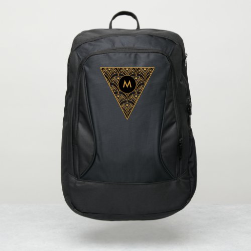 Elegant Black Gold Pattern Monogram Port Authority Backpack