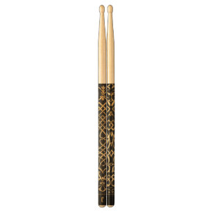 Elegant Black Gold Pattern Monogrammed Initial Drum Sticks