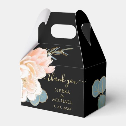 Elegant Black Gold Peach Cream Floral Wedding Favor Boxes