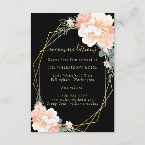  Elegant Black Gold Peach Floral Wedding Details Enclosure Card