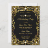 Elegant Black Gold Pearl Damask Birthday Invitation (Front)