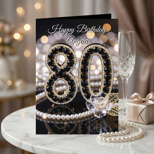 Elegant Black Gold Pearl Diamond 80th Birthday