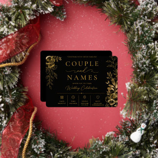 Elegant Black & Gold Personalized  Foil Invitation