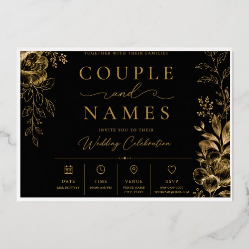 Elegant Black & Gold Personalized  Foil Invitation