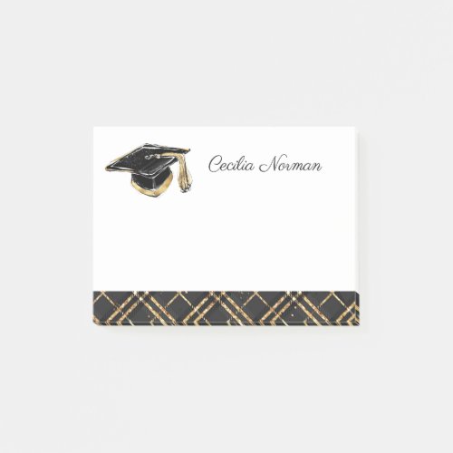 Elegant Black  Gold Personalized Graduation Cap Post_it Notes