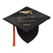 Elegant Black Gold Personalized Graduation Cap Topper 