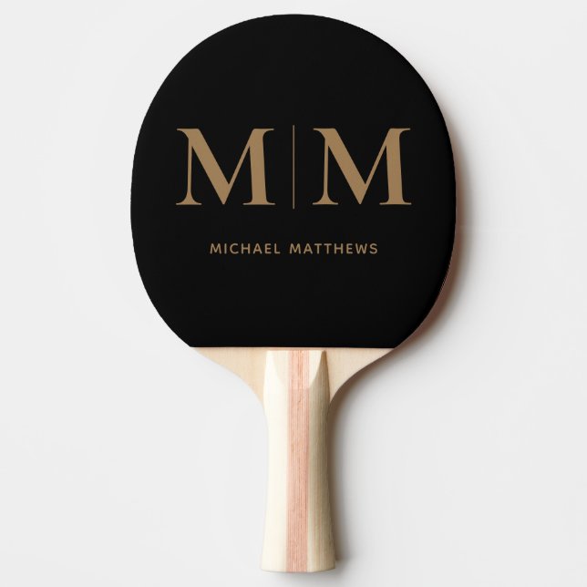Elegant Black Gold Personalized Masculine Monogram Ping Pong Paddle (Front)