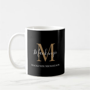 Elegant Black Gold Personalized Monogram Name  Coffee Mug
