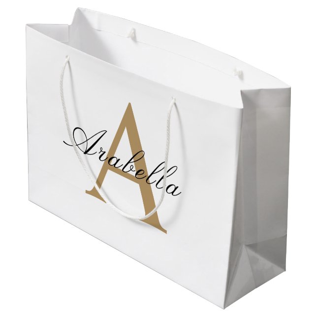 Elegant Black Gold  Personalized Monogram  Name  Large Gift Bag (Back Angled)