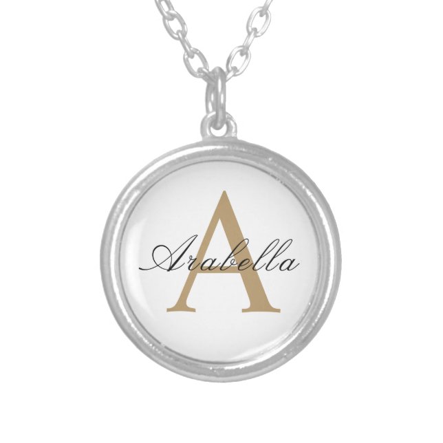 Elegant Black Gold  Personalized Monogram  Name  Silver Plated Necklace (Front)