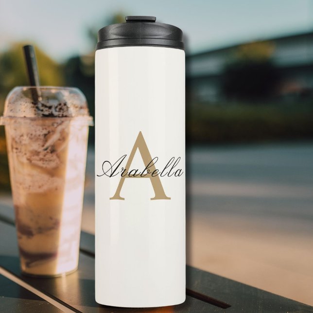Elegant Black Gold  Personalized Monogram  Name  Thermal Tumbler (Creator Uploaded)