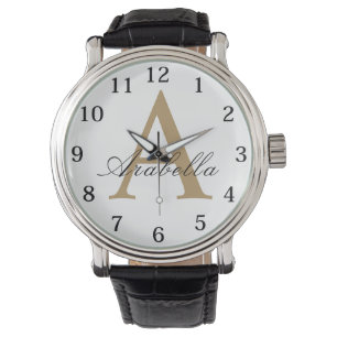 Elegant Black Gold Personalized Monogram Name Watch