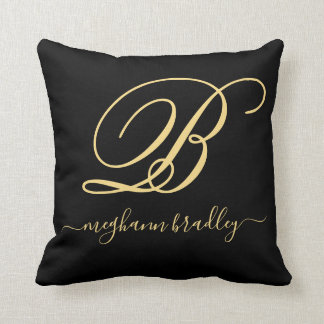 Elegant Black Gold Personalized Name Monogrammed Throw Pillow