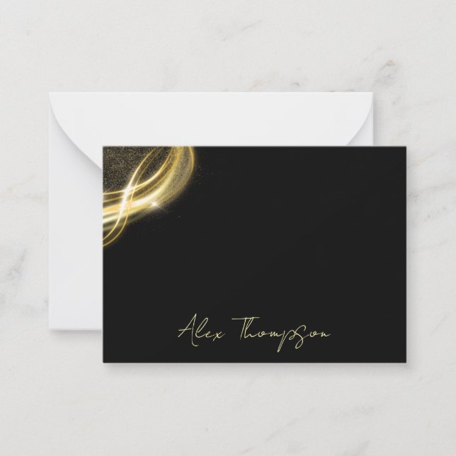  Elegant Black & Gold Personalized Note Card (Front)