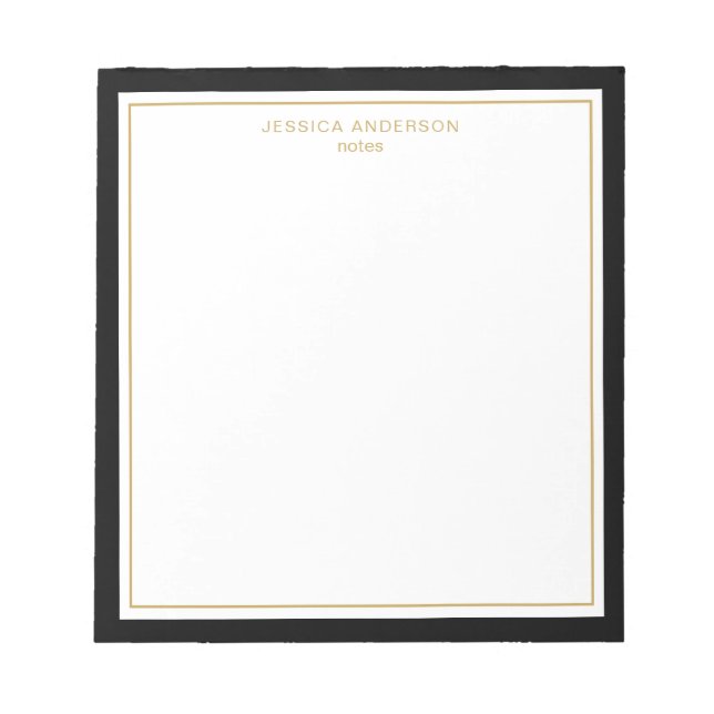Elegant Black Gold Personalized Notepad (Front)