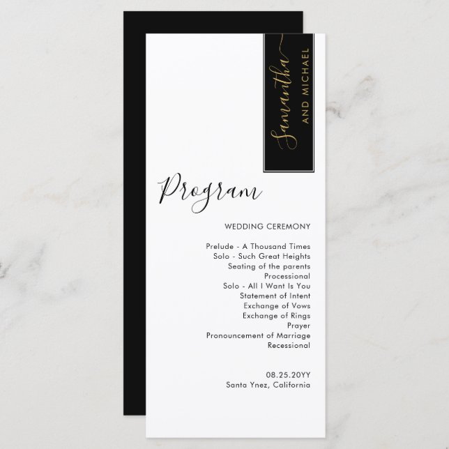 Elegant Black, Gold Personalized Wedding Program (Front/Back)