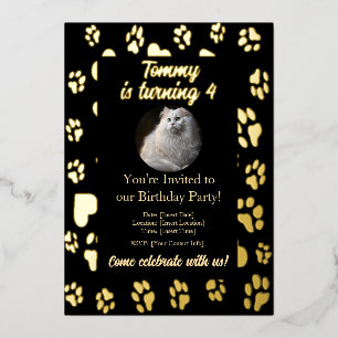 Elegant Black & Gold Pet Birthday Invitation Foil Invitation