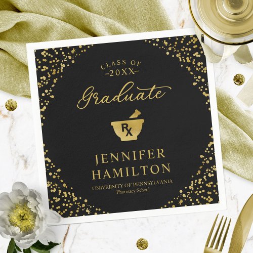 Elegant Black Gold Pharmacy School Graduation Napkins