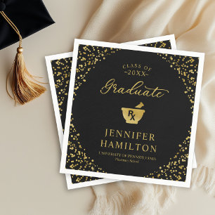 Elegant Black Gold Pharmacy School Graduation Napkins