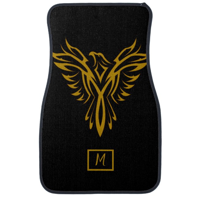 Elegant Black & Gold Phoenix Rising Bird Car Floor Mat (Front)