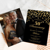 Elegant Black Gold Photo 50th Wedding Anniversary
