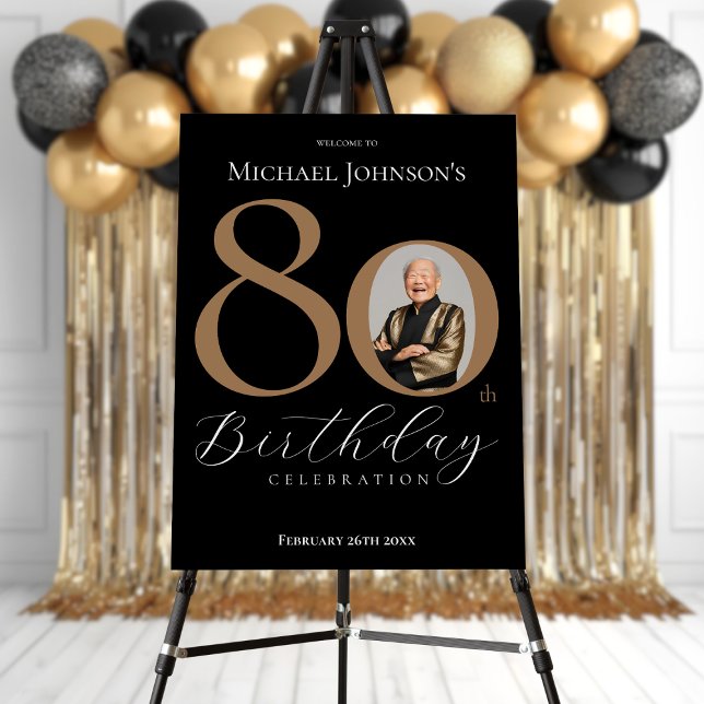 Elegant Black Gold Photo 80th Birthday Welcome Foam Board (Elegant Black Gold Photo 80th Birthday Welcome Foam Board)