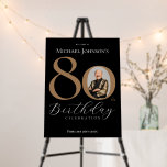 Elegant Black Gold Photo 80th Birthday Welcome Foam Board<br><div class="desc">Elegant Black Gold Photo 80th Birthday Welcome Foam Board. Celebrate a milestone birthday with our Black and Gold Simple Elegant invitation, perfect for adding a touch of sophistication to your special day. This customizable design features a sleek black background adorned with elegant gold accents, creating a timeless and classy look....</div>