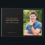 Elegant Black Gold Photo Bar Mitzvah Guest Book<br><div class="desc">An elegant and simple guest book design with space to add your favorite photo,  on a solid black background with gold color text.  Personalized with text on the spine.  Back is solid black.</div>