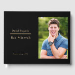 Elegant Black Gold Photo Bar Mitzvah Guest Book<br><div class="desc">An elegant and simple guest book design with space to add your favorite photo,  on a solid black background with gold color text.  Personalized with text on the spine.  Back is solid black.</div>