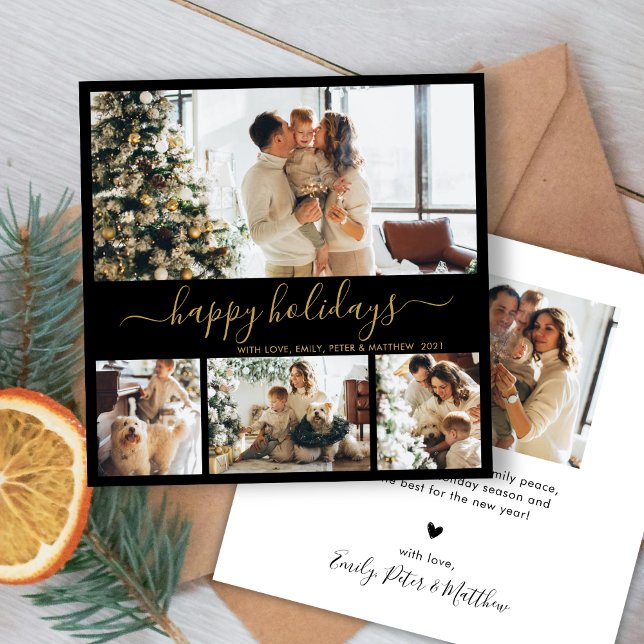 Elegant Black Gold Photo Christmas Holiday Card (Creator Uploaded)