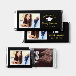 Elegant Black Gold Photo Graduate Hershey Bar Favors