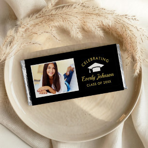 Elegant Black Gold Photo Graduate Hershey Bar Favors