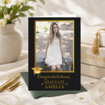 Elegant Black Gold Photo Graduation Congratulation