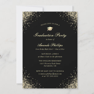 Elegant Black Gold Photo Graduation Party Invitation