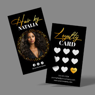 Elegant Black Gold Photo Hair Salon Loyalty Card