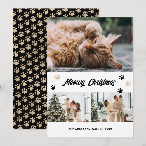Elegant Black Gold Photo Meowy Christmas Card
